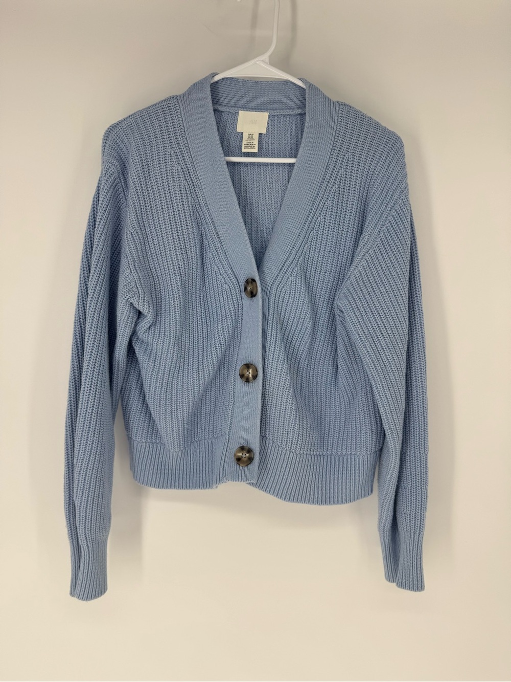H&M oversized Powder Blue V-Neck Button Front Knit Cardigan